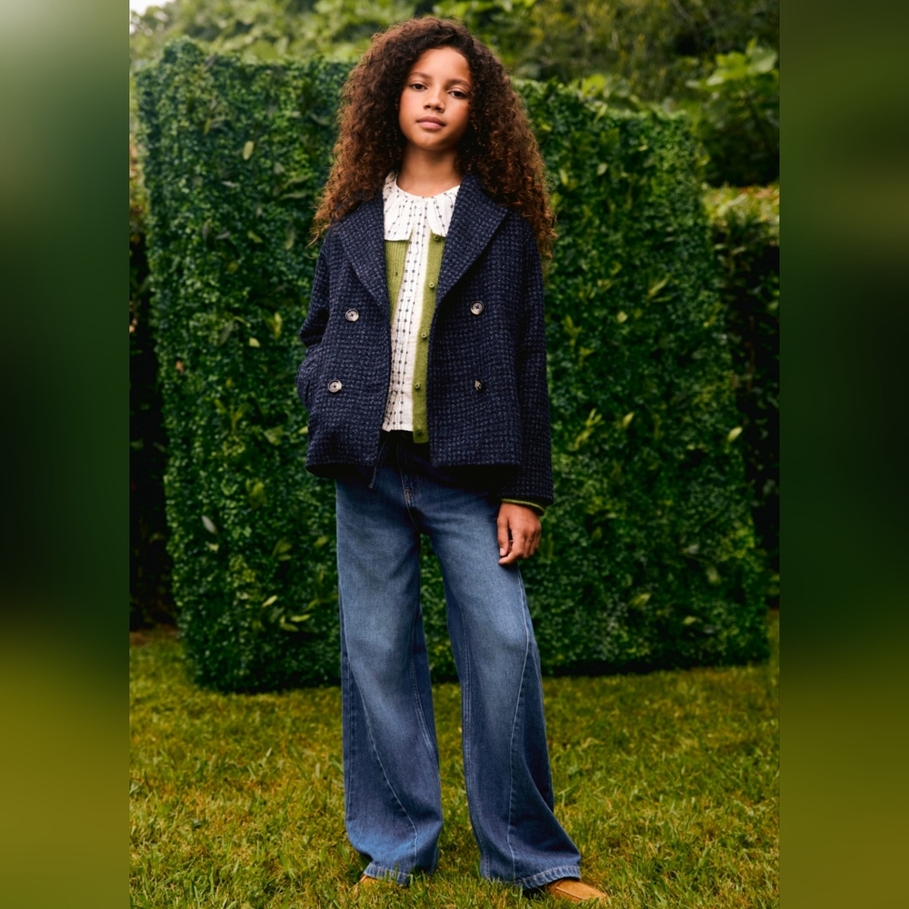 NWT Mango Kids Navy Tweed Jacket Size 8